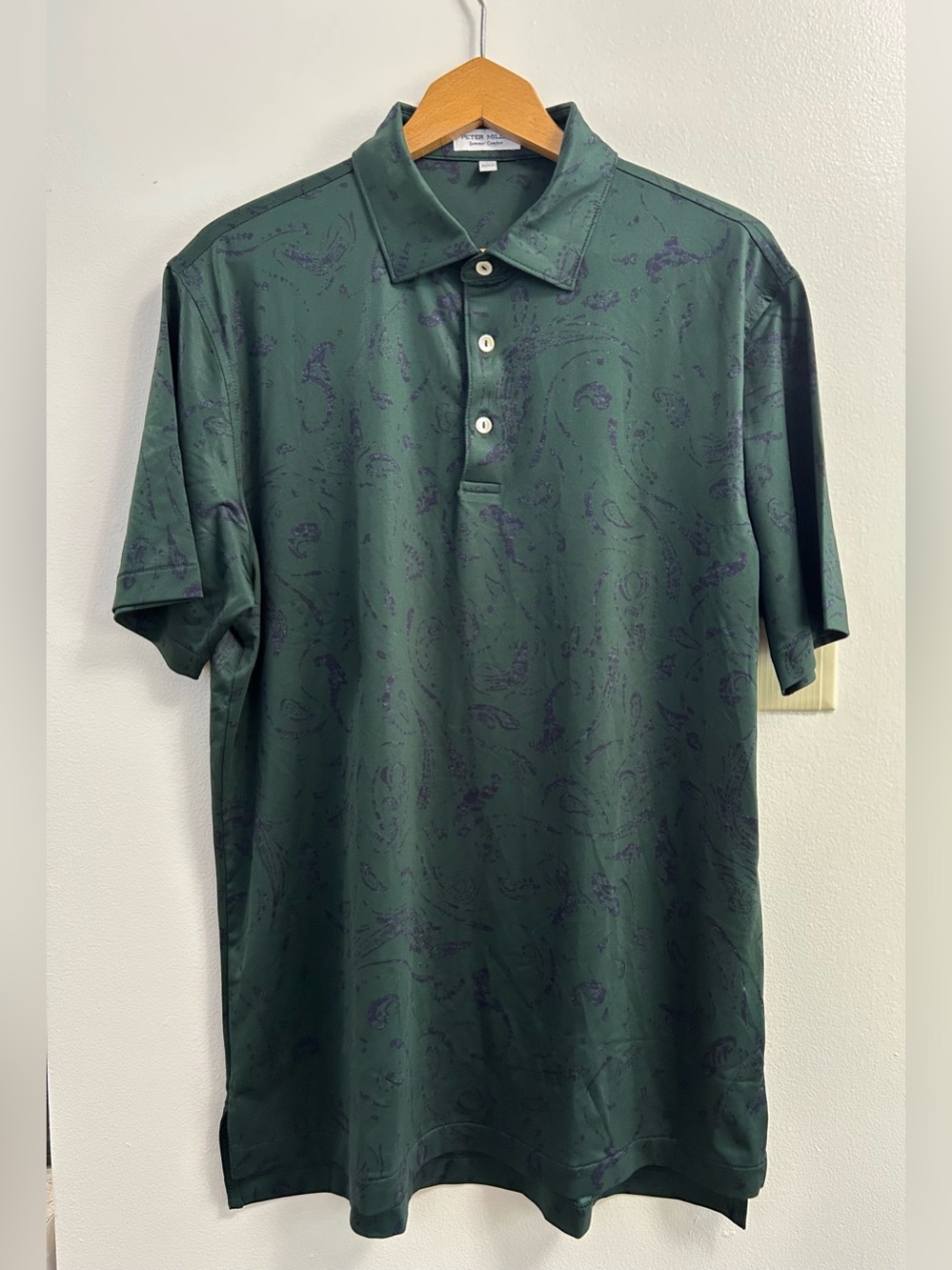 Peter Millar Dark Green paisly print Polo Shirt (Medium)